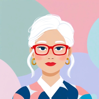 femme lunettes rouges cheveux blancs