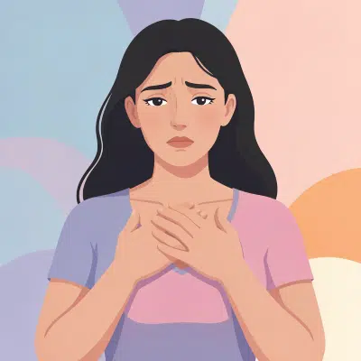 Femme triste avec les mains sur sa poitrine
