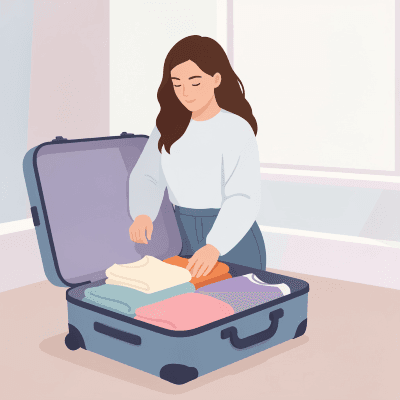 Femme préparant sa valise pour partir